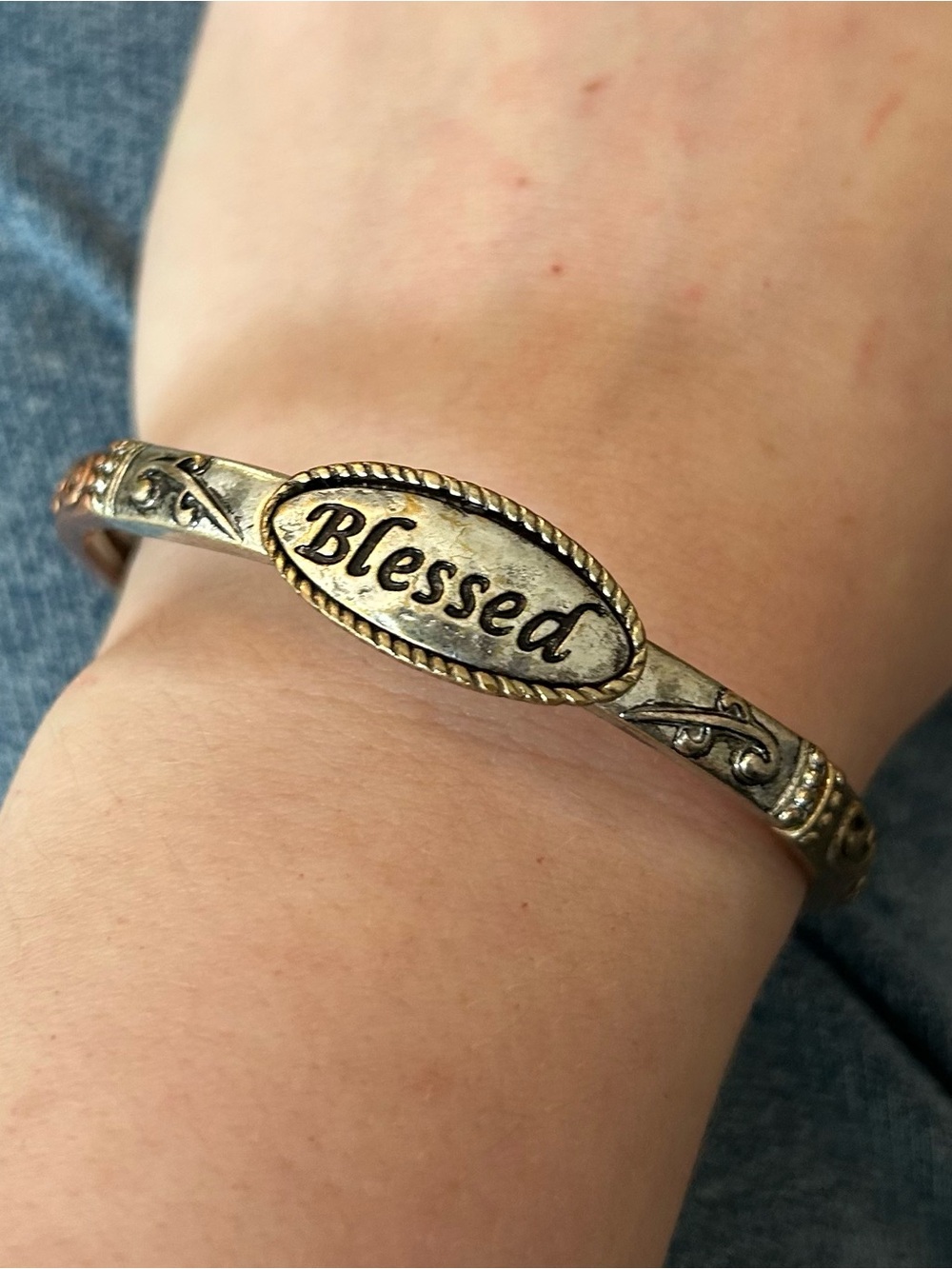 "Blessed" Two-Tone Inspirational Cuff Bracelet